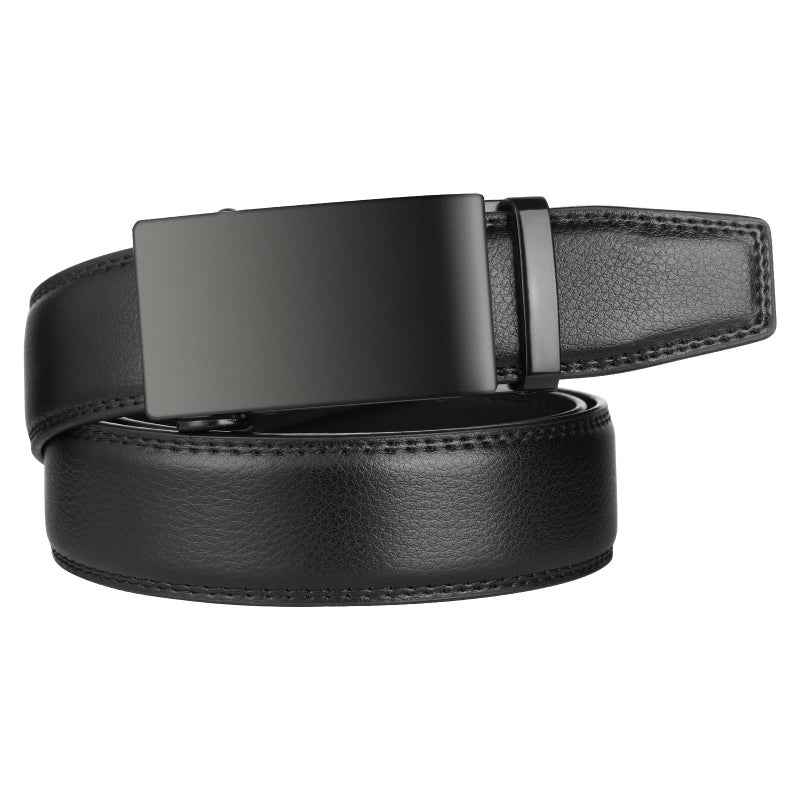 Lavemi Men's Real Leather Ratchet Dress Casual Belt, Cut to Exact Fit,Elegant Gift Box(25-0711 Black Buckle 52") - Image 2